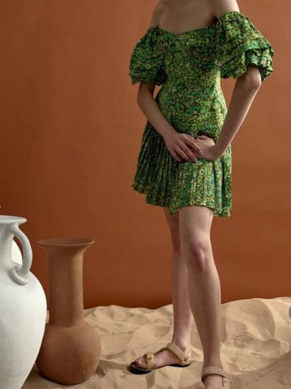Alemais Phyllis Pleat Mini Dress NWT In Acid Green